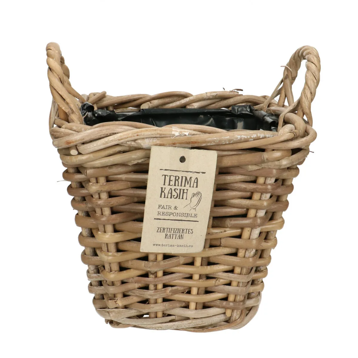 Ratanový košík na kvetináč Terima s uchom hnedý ⌀ 22 × 19 cm