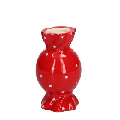 Vianočná keramická váza Candy červená ⌀ 6 až 8 × 15 cm