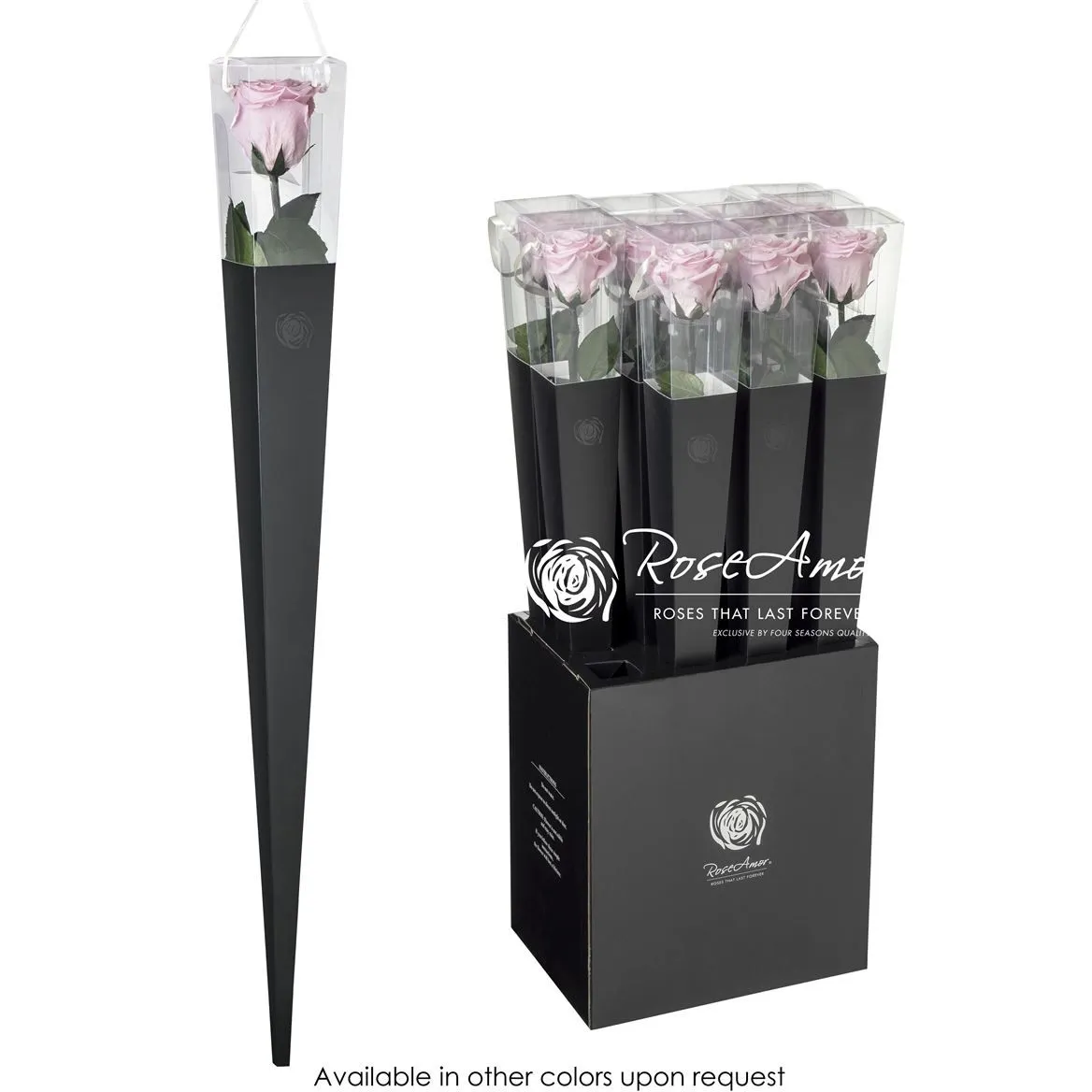 Stabilizovaná ruža Lori na stonke v kornúte ⌀ 6 cm 70 cm, ružová PIN04
