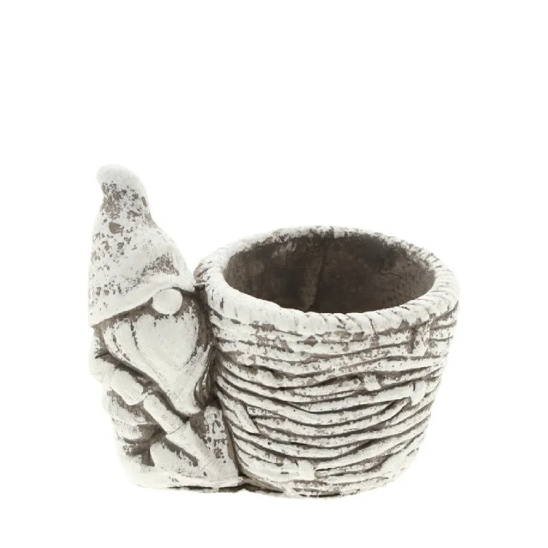 Vianočný keramický kvetináč škriatok sivý 12,5 × 8,5 × 11 cm