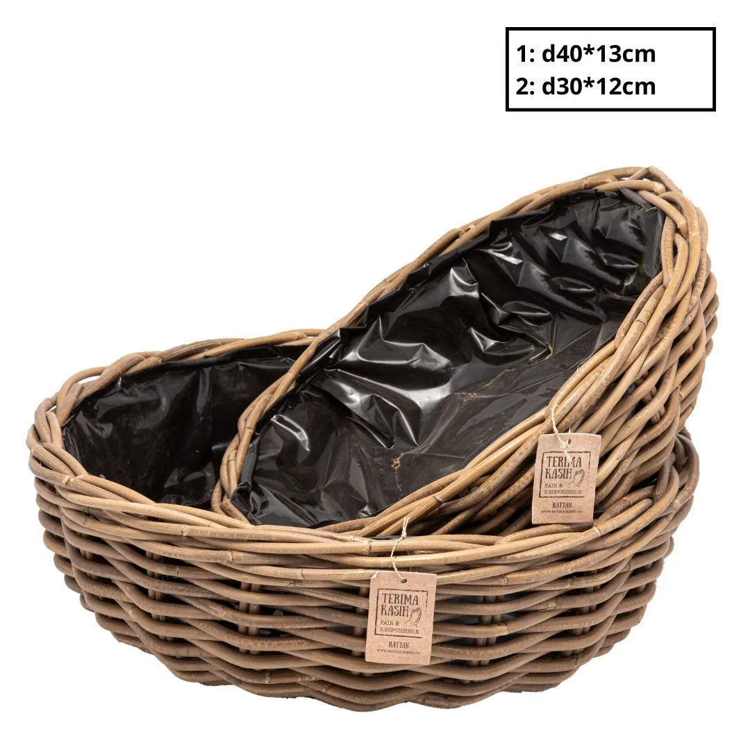 Ratanové misy Terima hnedé ⌀ 40 × 13 cm, sada 2 ks