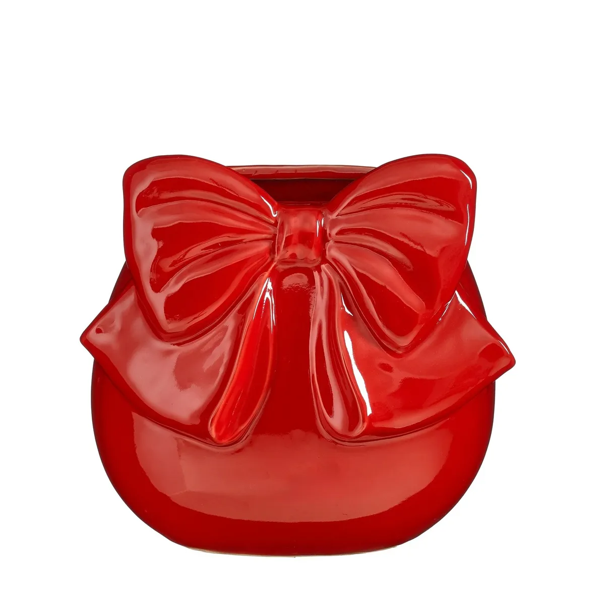 Keramická váza s mašľou červená ⌀ 25,5 × 24 cm