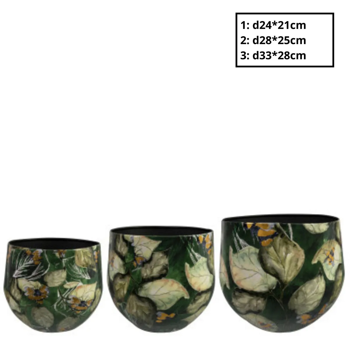 Kovové kvetináče Bee Green zelené ⌀ 33 × 28 cm, sada 3 ks