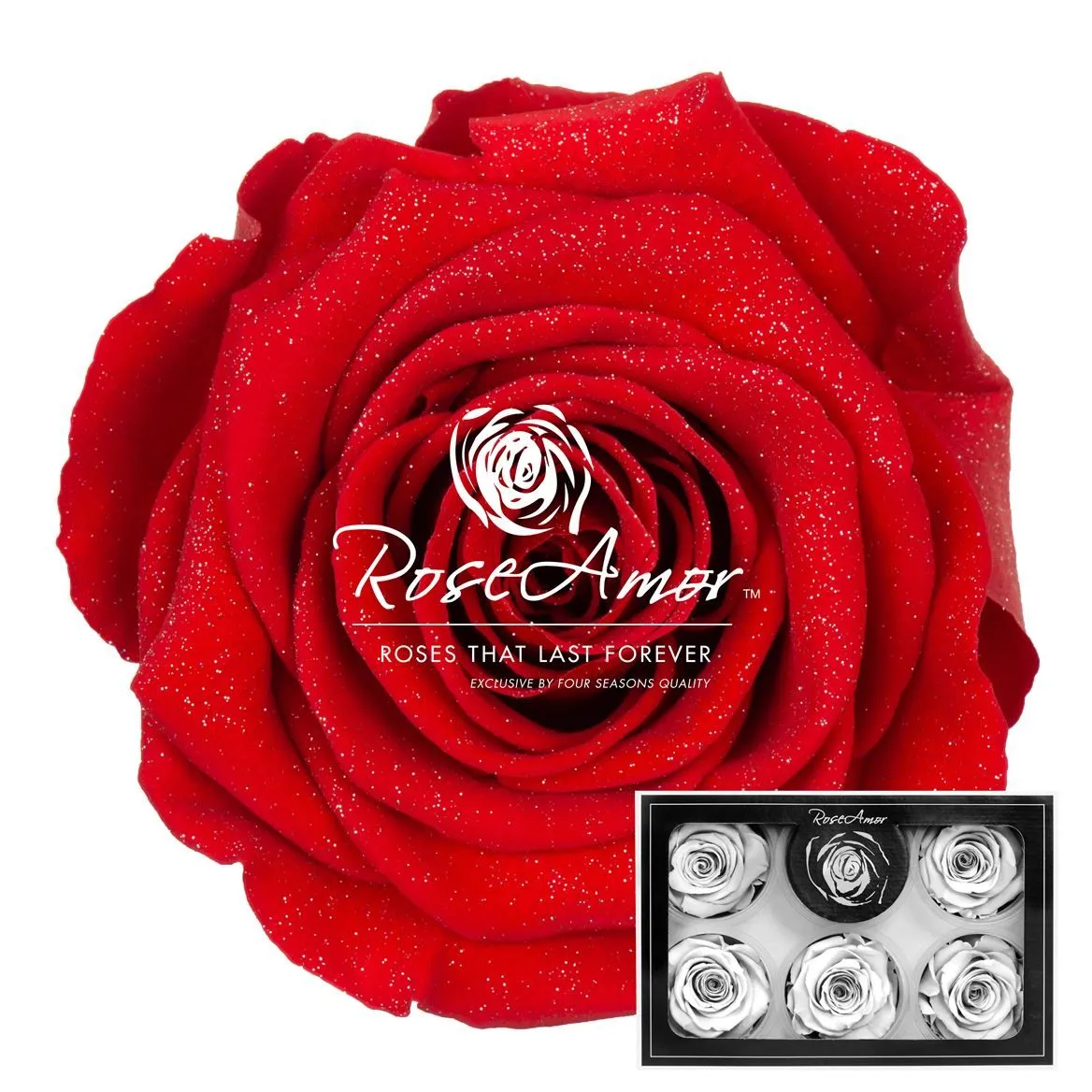 Stabilizovaná ruža XL ⌀ 6 cm, červená s trblietkami RED02