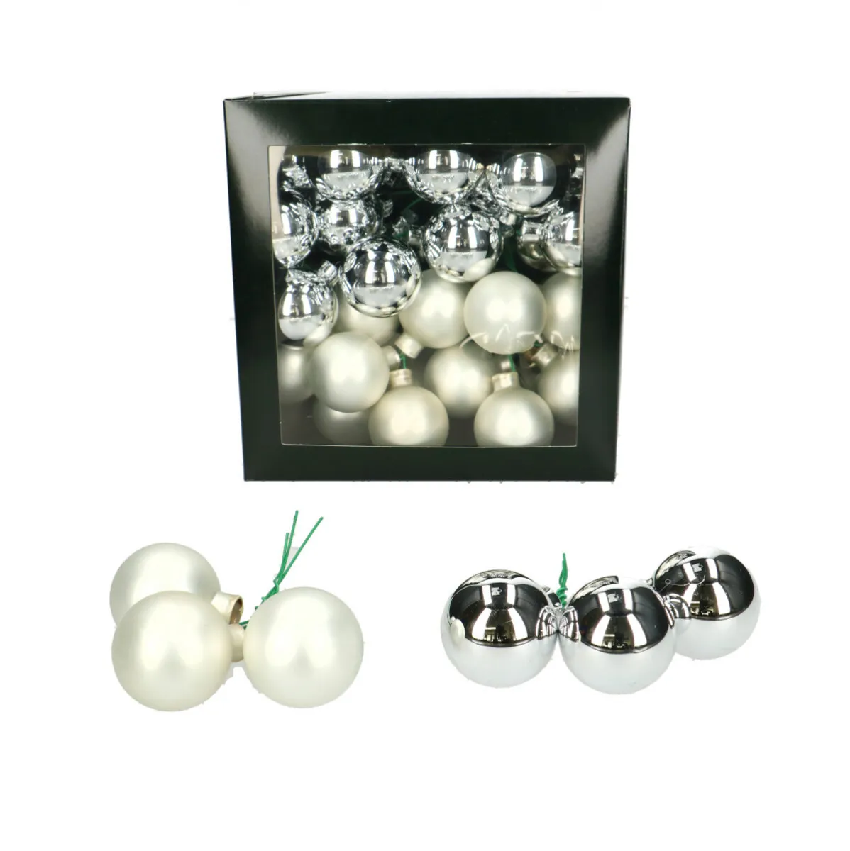 Vianočné guľky na drôte strieborné, lesklé a matné 40 mm