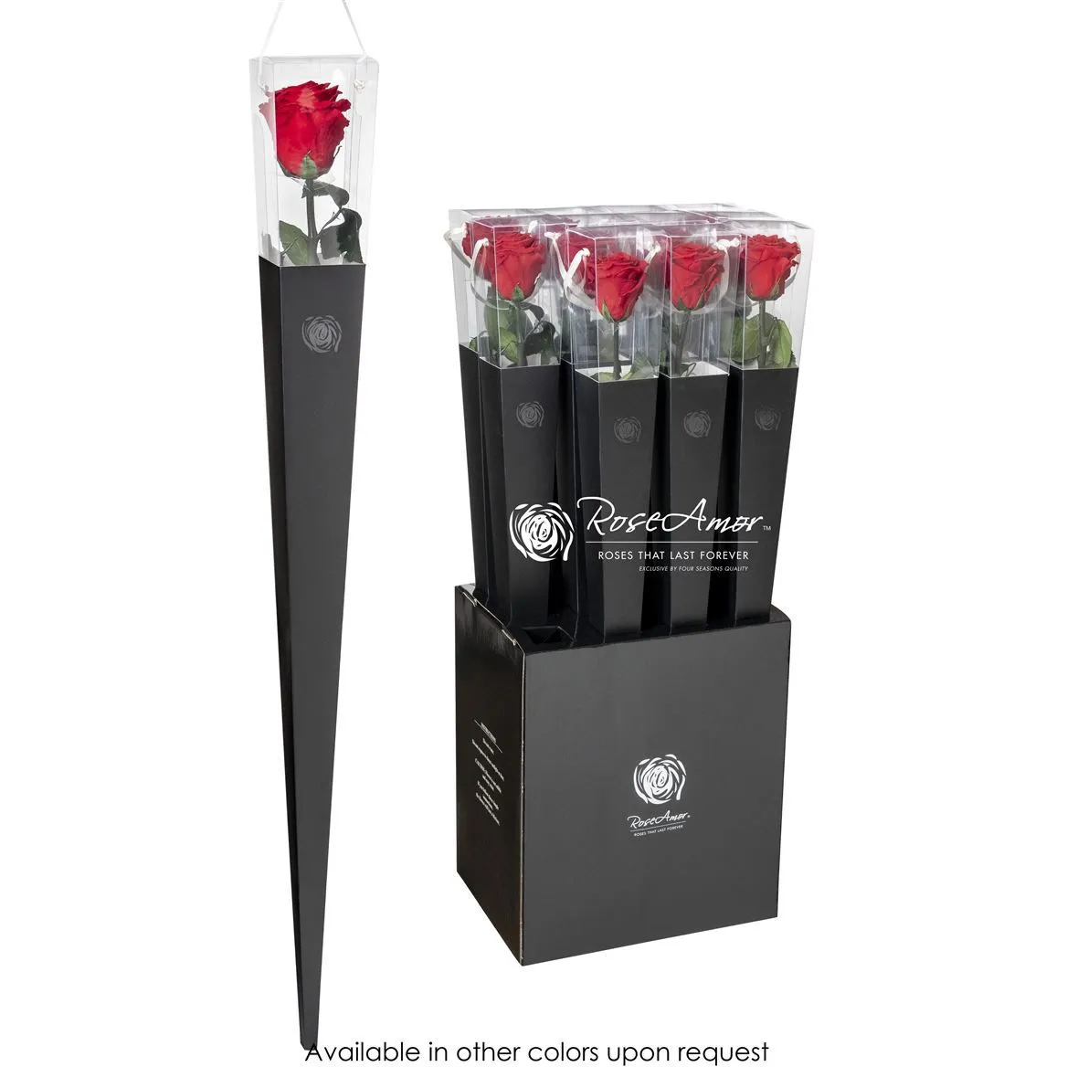 Stabilizovaná ruža Lori na stonke v kornúte ⌀ 6 cm 70 cm, červená RED02