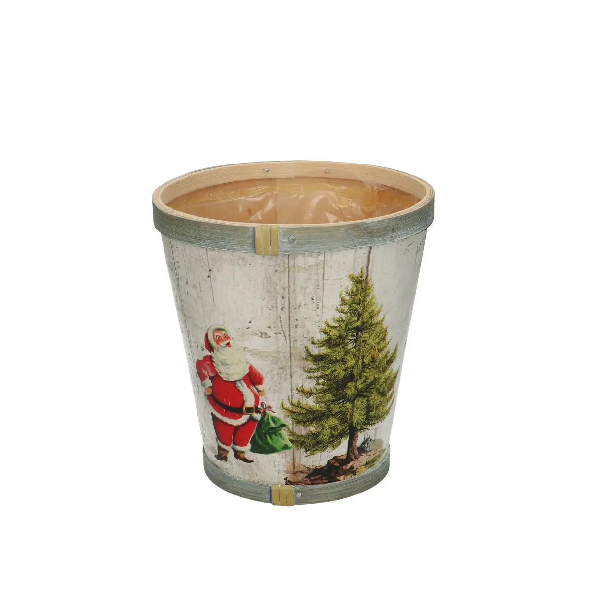 Vianočná dekorácia drevo Santa kvetináč ⌀ 13 × 14 cm