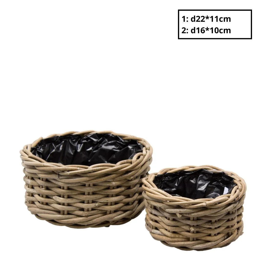 Ratanové podlhovasté košíky Terima hnedé ⌀ 22 × 11 cm, sada 2 ks
