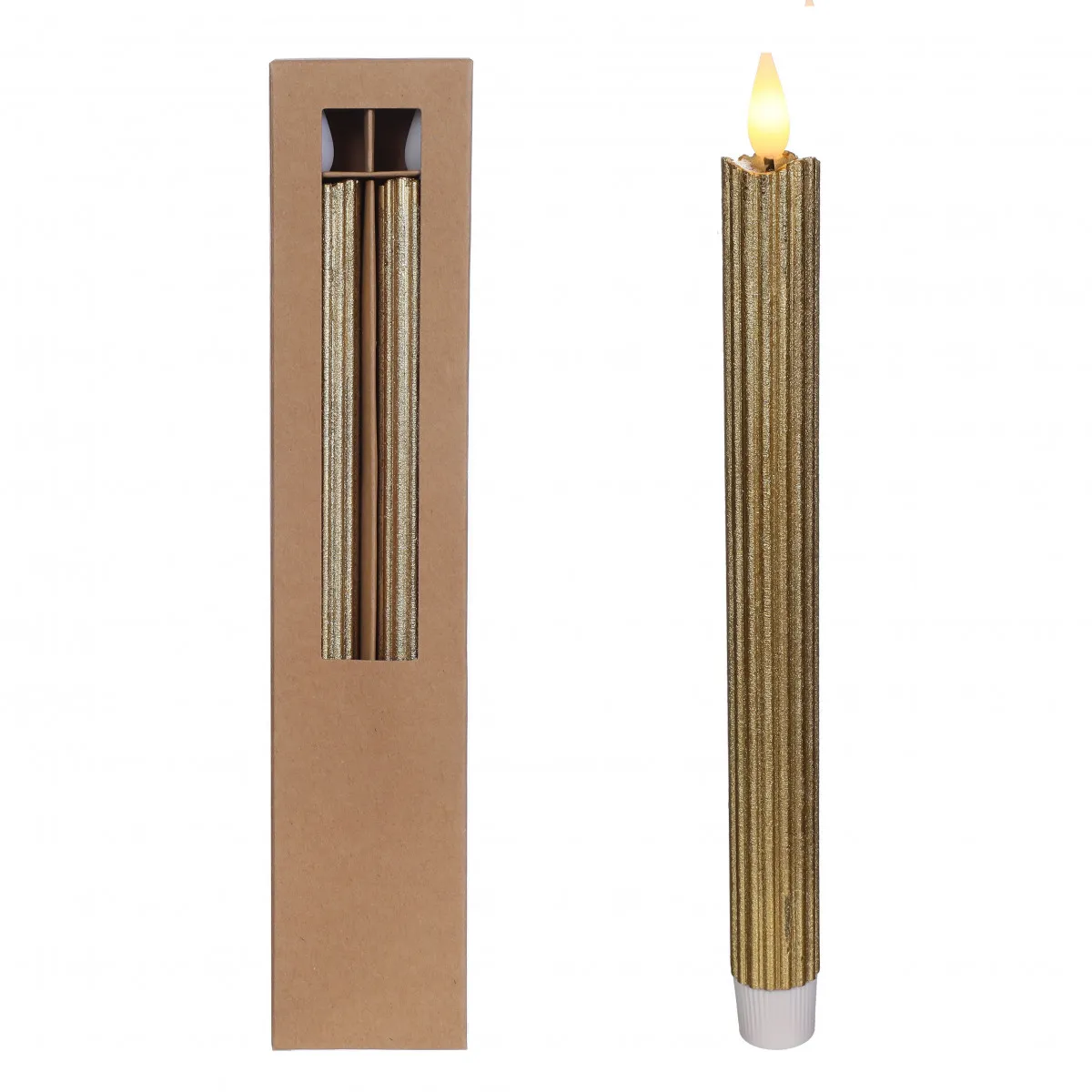 Tenké LED sviečky zlaté, bez batérií AAA ⌀ 2,1 × 25 cm