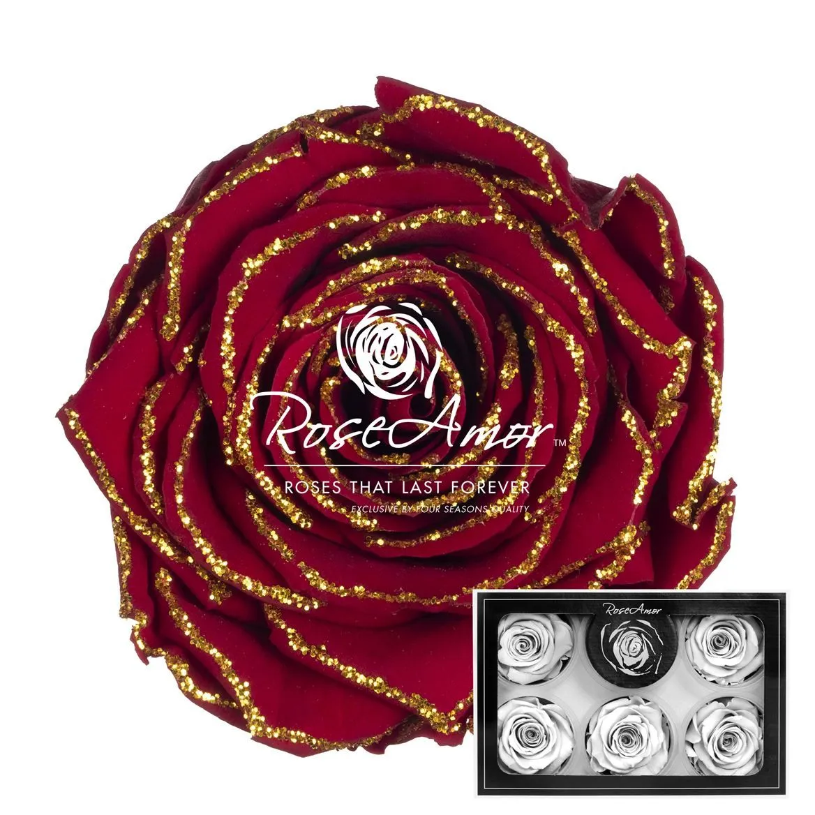 Stabilizovaná ruža XL ⌀ 6 cm, Glitter zlatá RED01