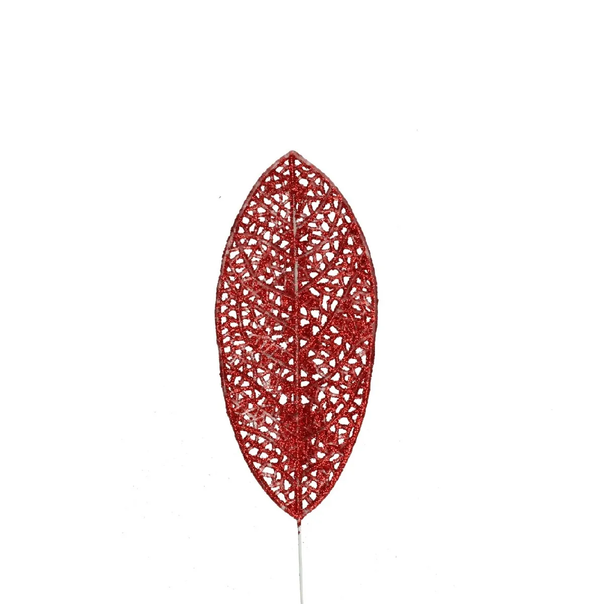 Vianočná dekorácia paličky list glitter červená 14 × 6 cm