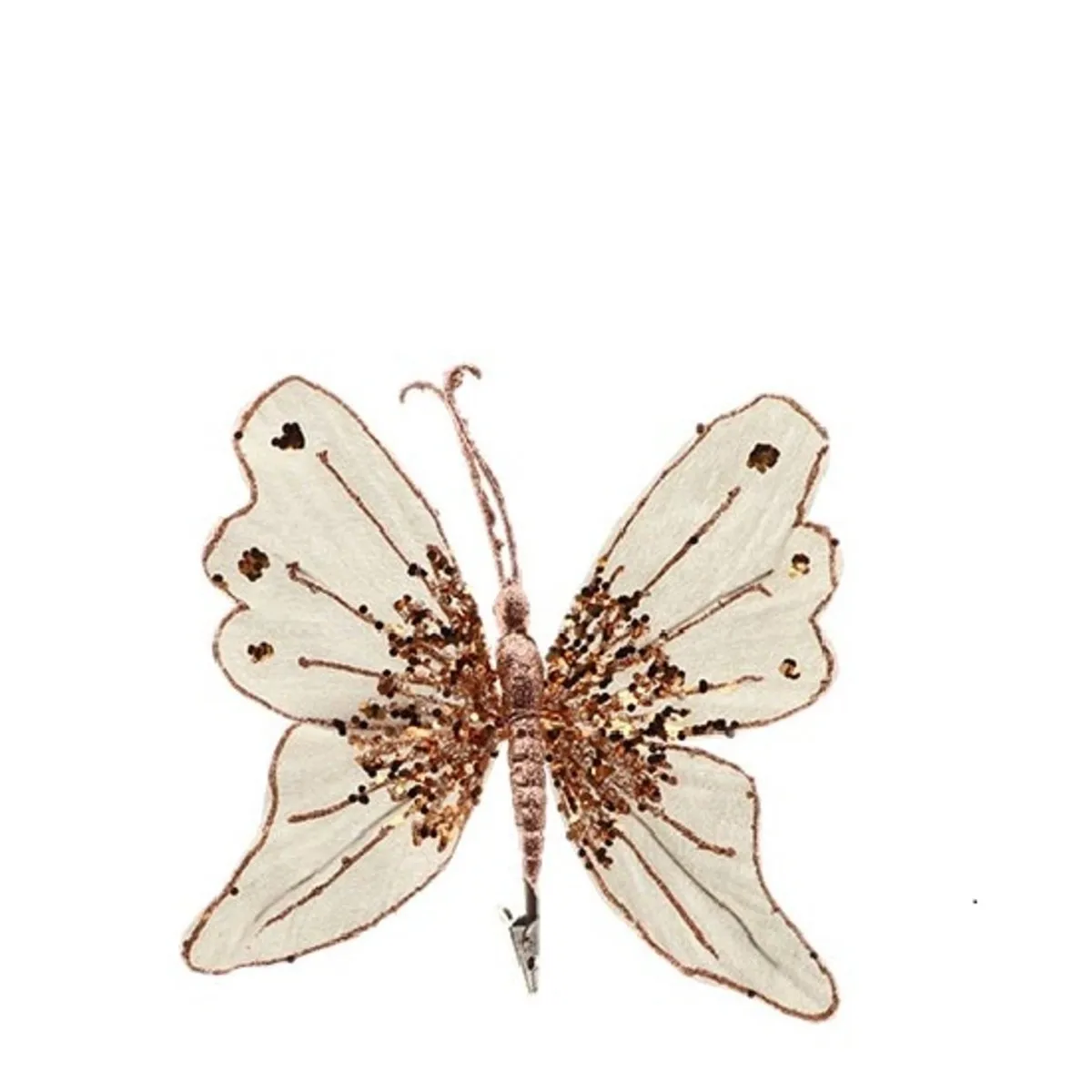Vianočná dekorácia dekoračný klip butterfly šampanská 26 cm