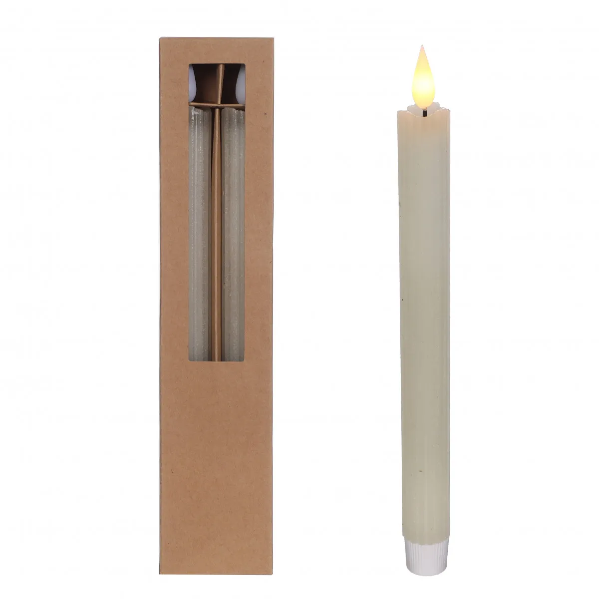 Tenké LED sviečky krémové, bez batérií AAA ⌀ 2,1 × 25 cm