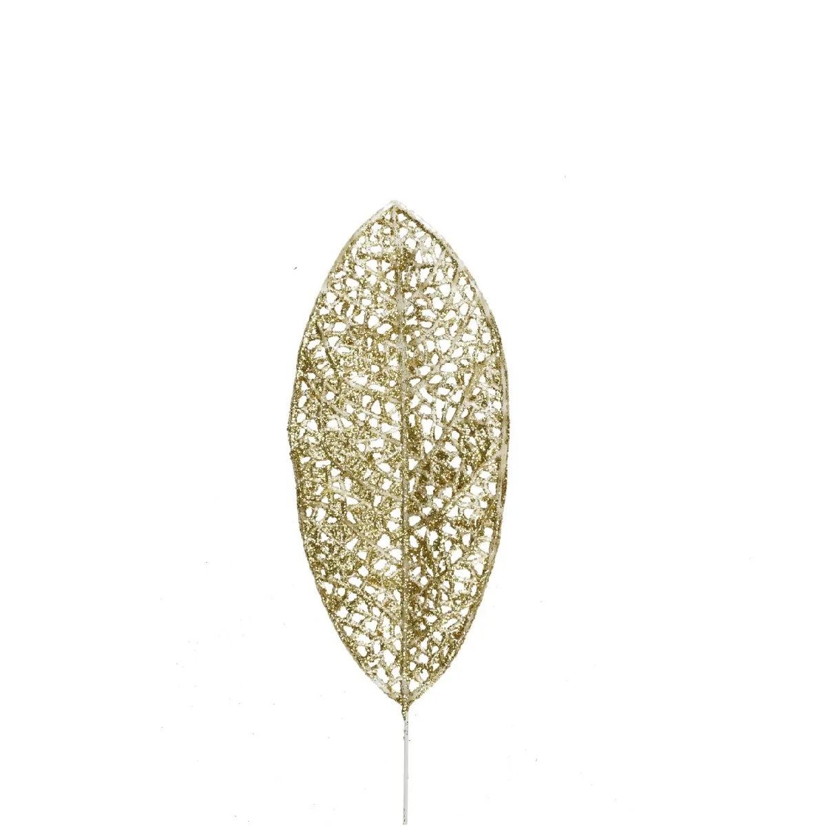 Vianočná dekorácia paličky list glitter zlatá 14 × 6 cm
