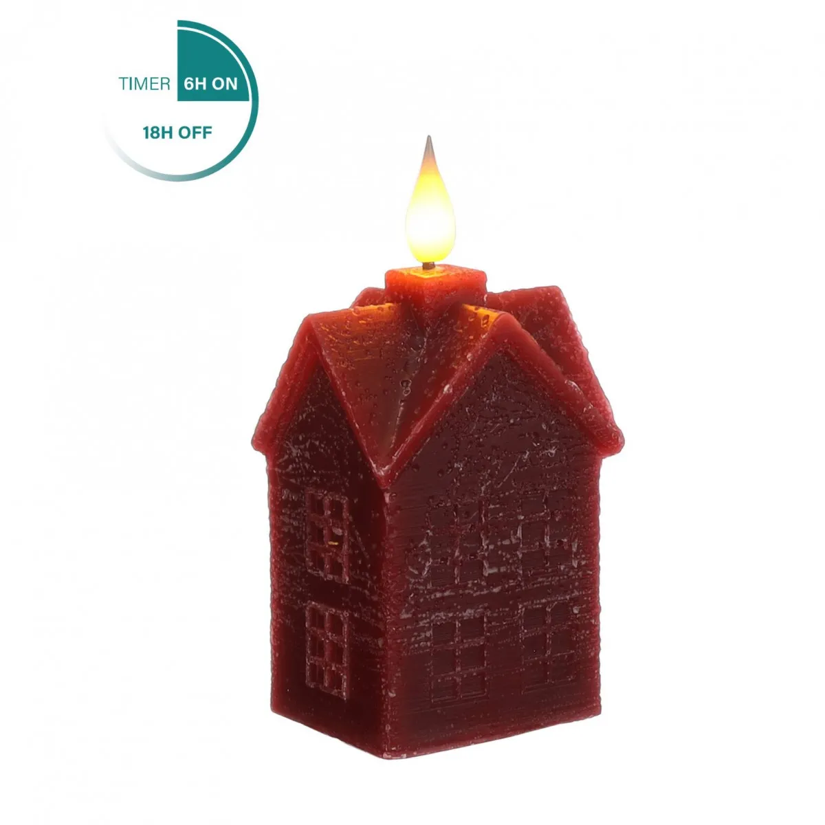Voskový LED domček červený 6 × 5 × 12 cm