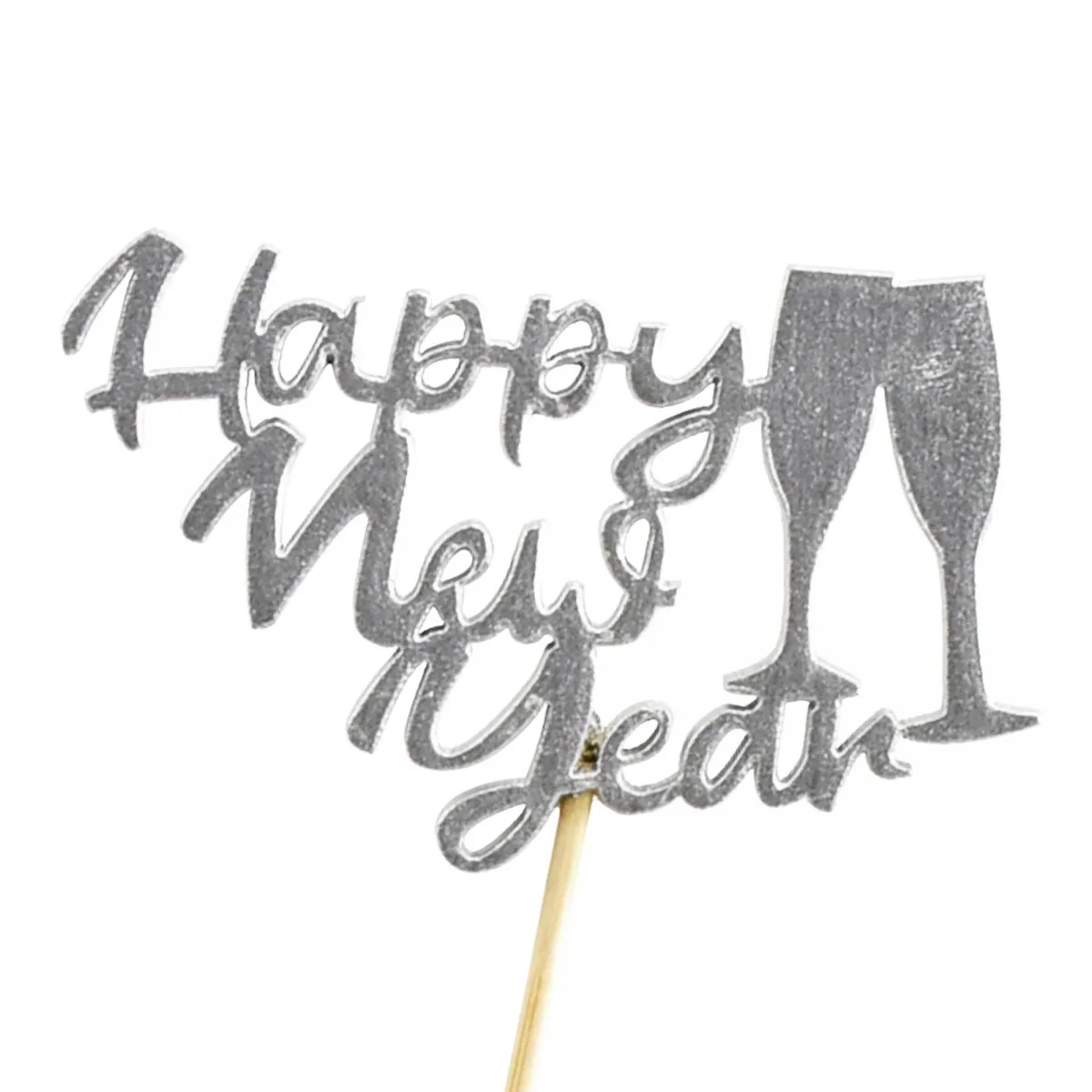 Vianočná dekorácia paličky Happy New Year strieborná 20 cm