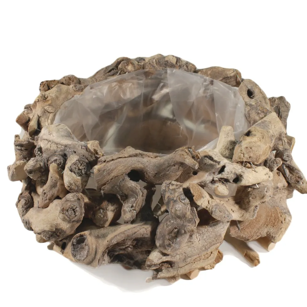 Kvetináč z naplaveného dreva biely ⌀ 31 × 14 cm
