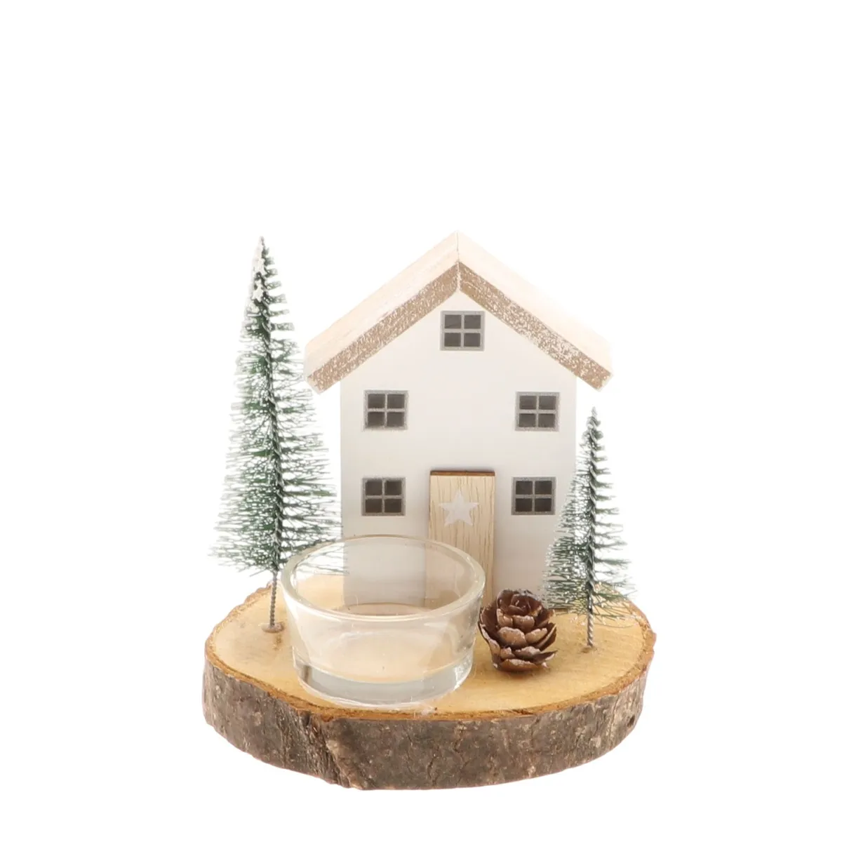 Vianočná dekorácia Tealight držiak house biela ⌀ 11 × 12 cm
