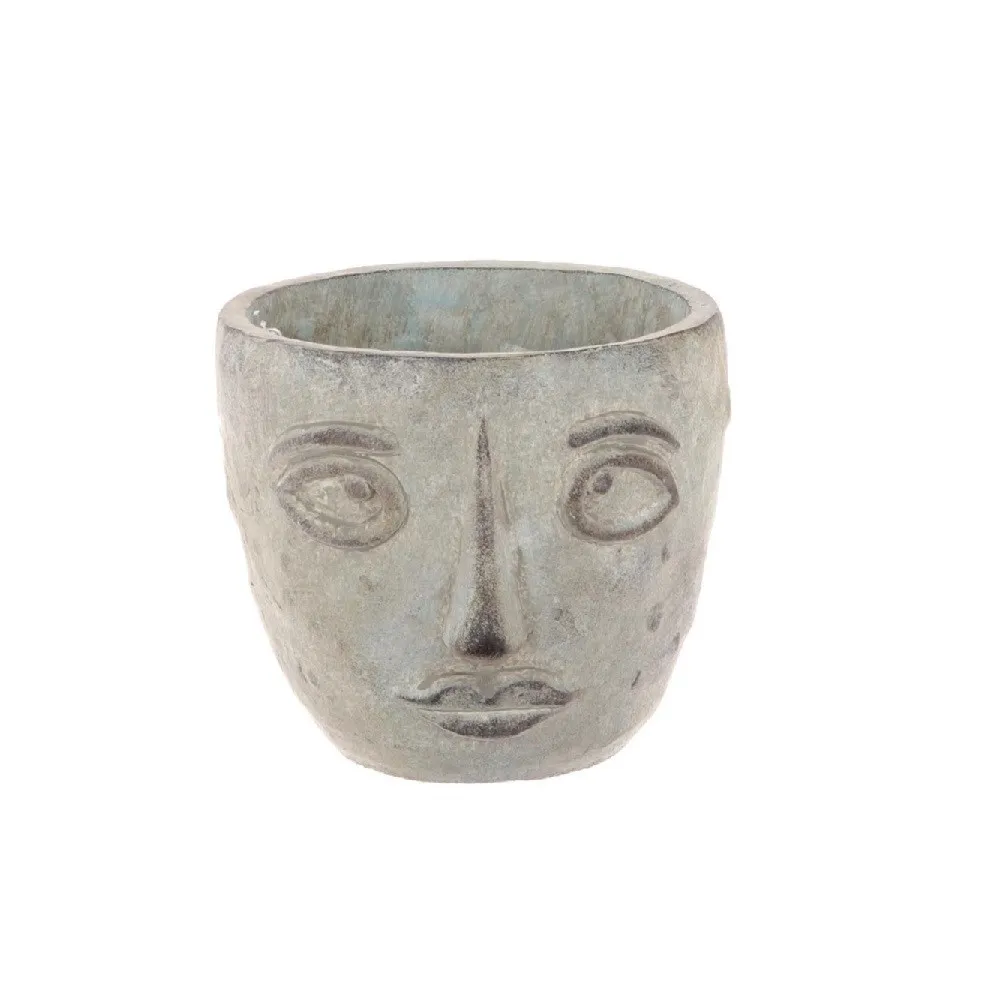 Keramický kvetináč s tvárou sivý ⌀ 13,5 × 10,5 cm