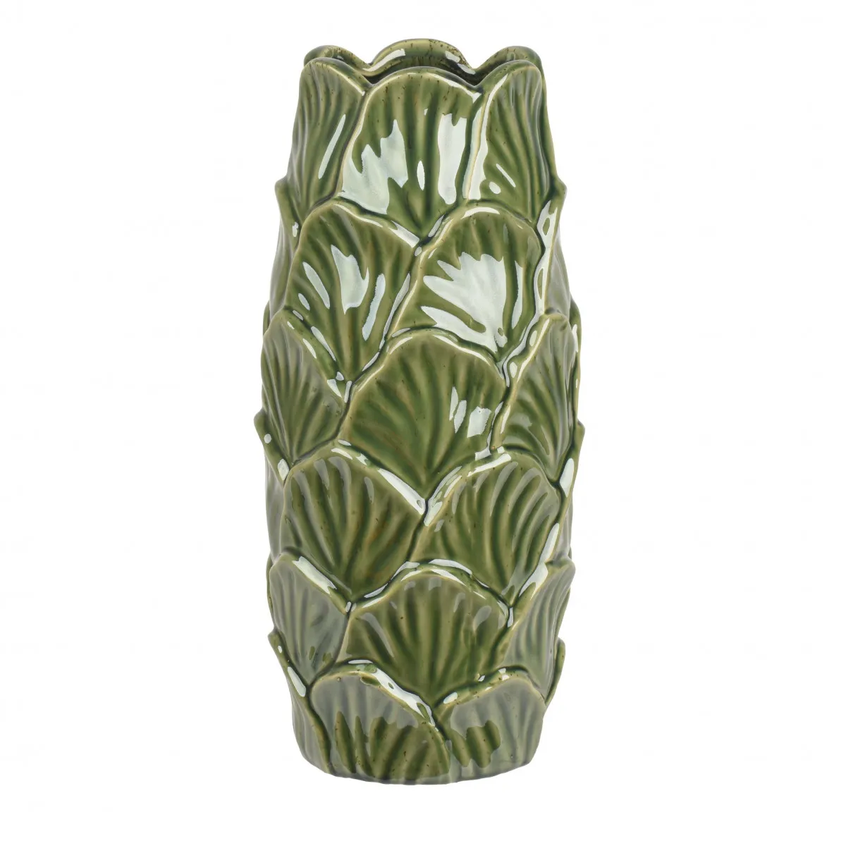 Keramická váza s botanickým motívom zelená ⌀ 16 × 37 cm