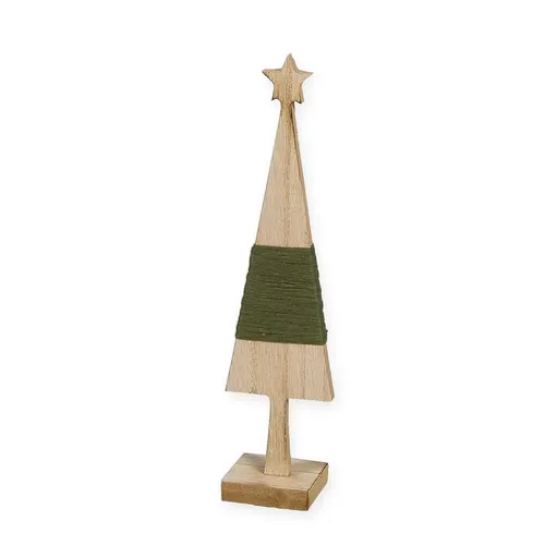 Vianočná dekorácia stromček drevo lano zelená ⌀ 6 × 25 cm