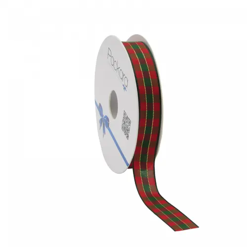 Vianočná dekorácia stuha Xmas Chequered návin 15 m, 15 mm