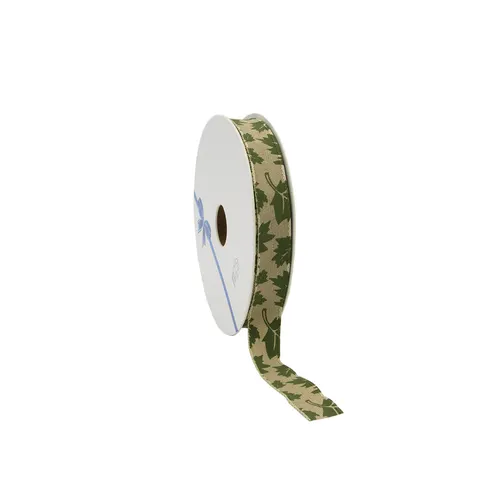 Stuha s jesennými listami zelená návin 15 m, 15 mm