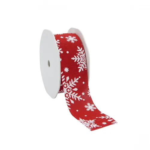 Vianočná dekorácia stuha Snowflake červená návin 15 m, 38 mm