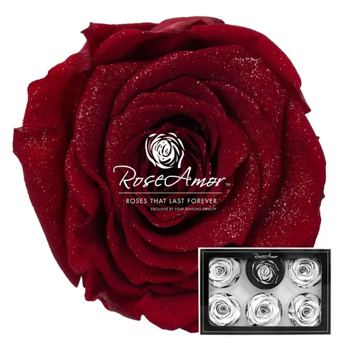 Stabilizovaná ruža XL ⌀ 6 cm, červená s trblietkami RED01