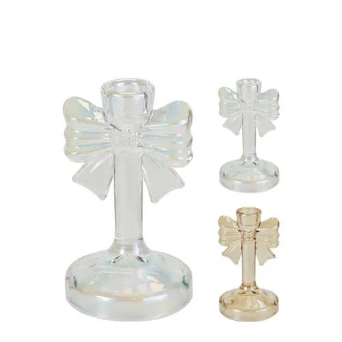 Vianočný svietnik s mašľou mix farieb 15 cm