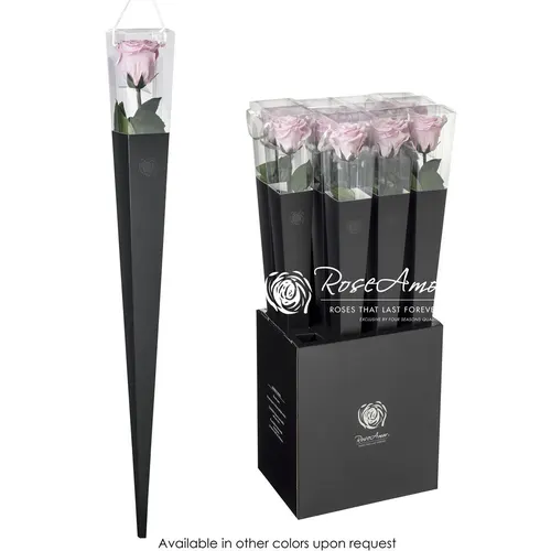Stabilizovaná ruža Lori na stonke v kornúte ⌀ 6 cm 70 cm, ružová PIN04