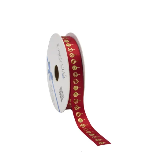 Vianočná dekorácia stuha satin gule červená návin 25 m, 15 mm