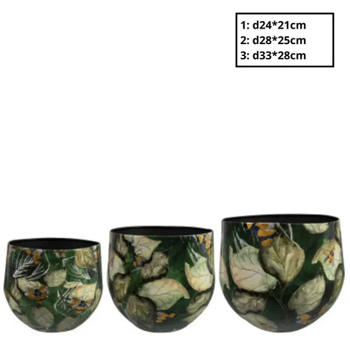 Kovové kvetináče Bee Green zelené ⌀ 33 × 28 cm, sada 3 ks