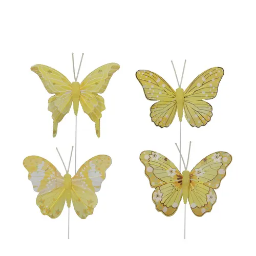 Jarná dekorácia Butterfly/wire žltá 8 cm