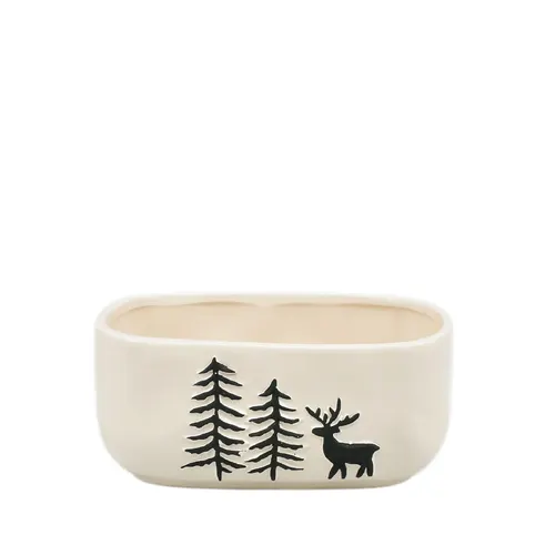 Vianočná dekorácia keramika X-Mas tácka krémová 18 × 9,5 × 8 cm