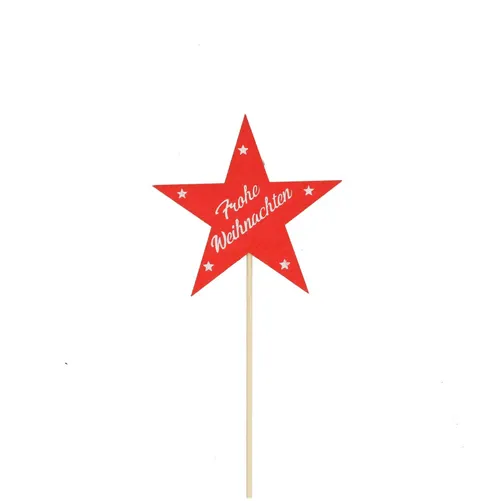 Hviezda Frohe Weihnachten červená na zápichu 15 cm