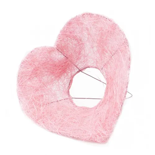 Sisalový držiak na kyticu v tvare srdca ružový 20 cm