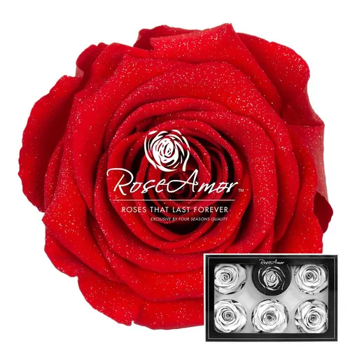 Stabilizovaná ruža XL ⌀ 6 cm, červená s trblietkami RED02