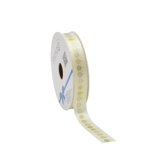 Vianočná dekorácia stuha satin gule krémová návin 25 m, 15 mm