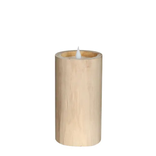 Sviečka LED drevo timer/ex.batt krémová ⌀ 8 × 15 cm