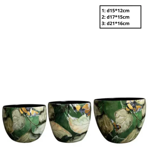 Kovové kvetináče Bee Green zelené ⌀ 21 × 16 cm, sada 3 ks