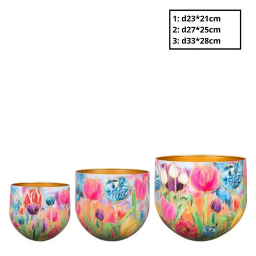 Kovové kvetináče Tulips mix farieb ⌀ 33 × 28 cm, sada 3 ks