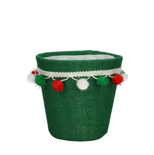 Vianočná dekorácia obal na kvetináč pompon zelená ⌀ 13,5 × 13 cm