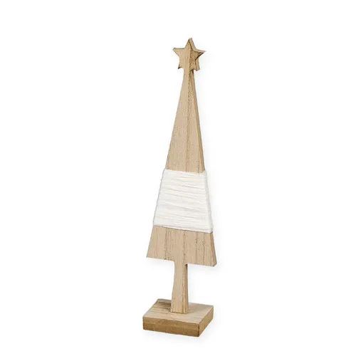 Vianočná dekorácia stromček drevo lano biela ⌀ 6 × 25 cm