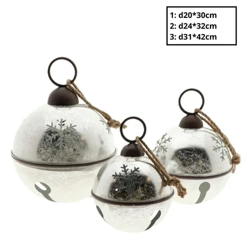 Vianočná dekorácia závesný Snow bell strieborná ⌀ 31 × 42 cm, sada 3 ks