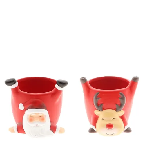 Vianočná dekorácia keramika Santa kvetináč červená ⌀ 13 × 12 cm