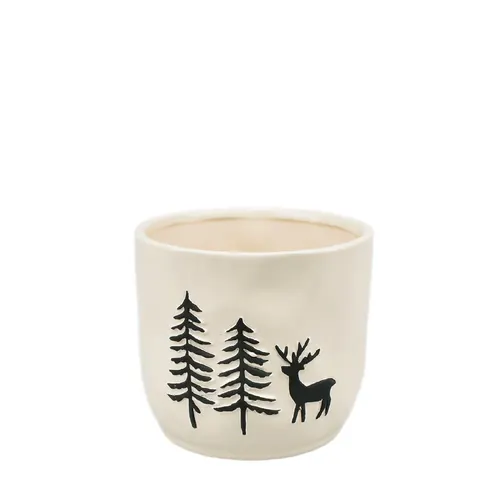 Vianočná dekorácia keramika X-Mas kvetináč krémová ⌀ 14 × 12 cm
