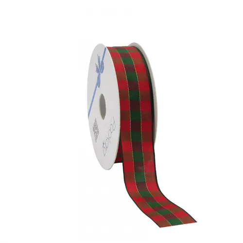 Vianočná dekorácia stuha Xmas Chequered návin 15 m, 25 mm