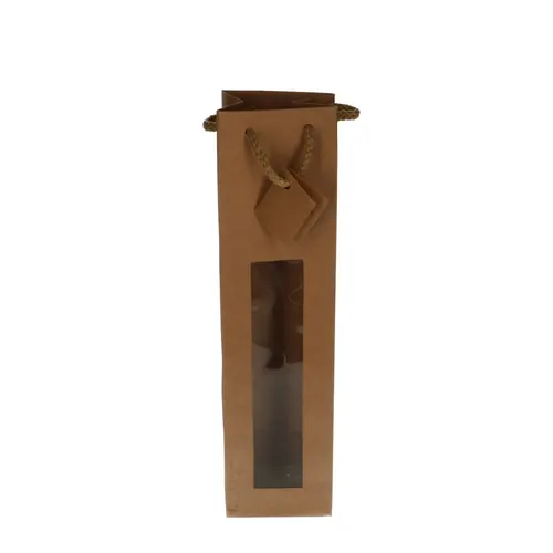 Darčeková taška na víno hnedá 10 × 39 cm