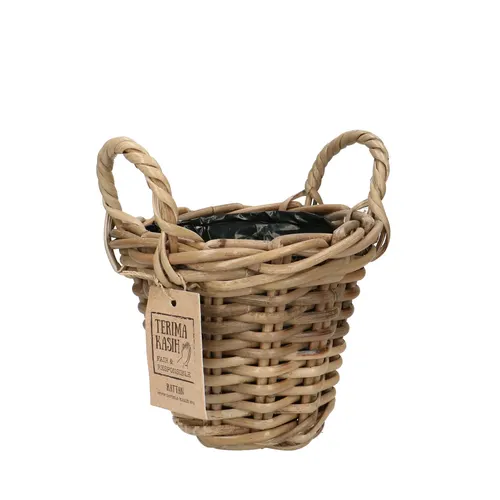Ratanový košík na kvetináč Terima s uchom hnedý ⌀ 18 × 16 cm
